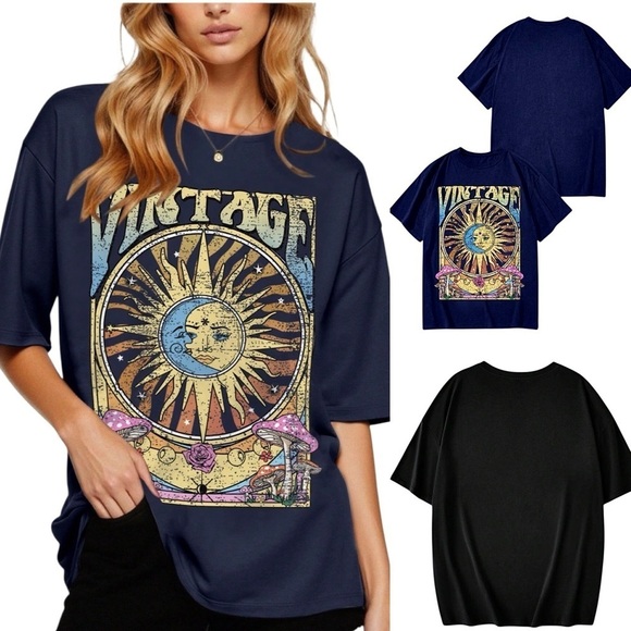 Tops - Vintage Design Graphic T-Shirt in Midnight Short Sleeve Crew Neck New! Size XL